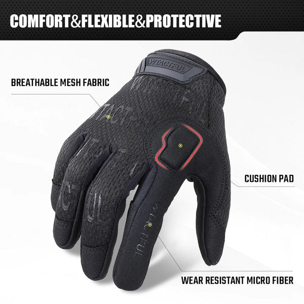A black breathable mesh glove with a cushion pad and wear resistant micro fiber texture.