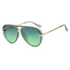Classic double-bridge aviator sunglasses with green tinted lenses and gold-toned arms.