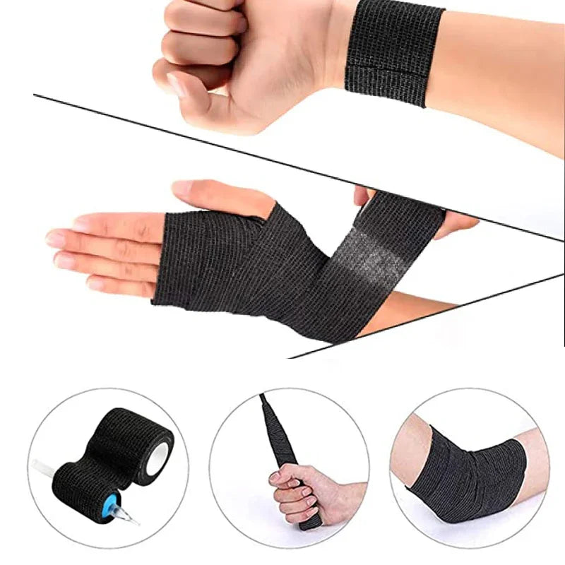 Disposable anti-slip tattoo bandages shown on a hand and wrist, demonstrating their use.