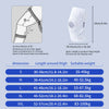 Diagram showing knee flexion and measurements of elastic knee pads in various sizes.