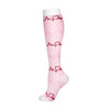 Pink compression socks with a heart pattern design