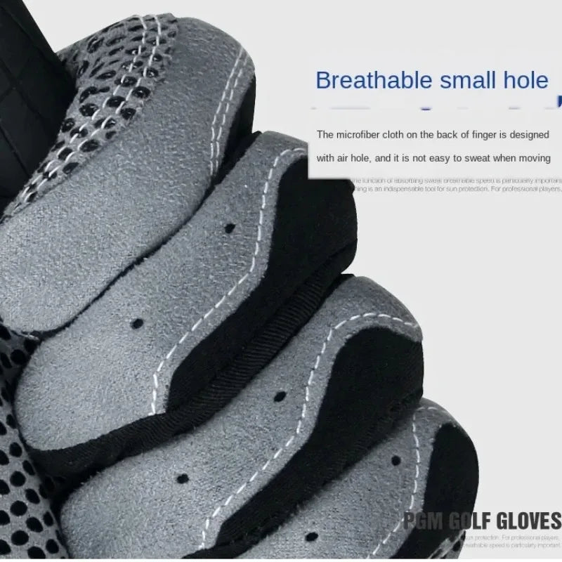 Close-up view of a gray microfiber golf glove showing the back of the finger design.