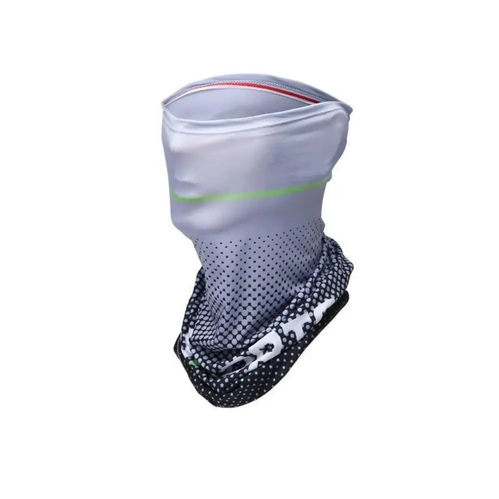 A white and gray breathable full face sun protection mask shown from the side.