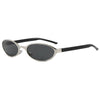 Silver-toned retro oval sunglasses with black frames and dark lenses