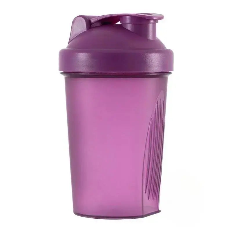 A purple leakproof protein shaker bottle with a screw-on cap.