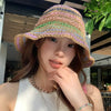 Handwoven Rainbow Stripe Straw Sun Hat with Wide Brim