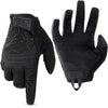 A pair of black tactical touchscreen sports gloves shown against a white background.