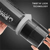 A hand is holding a black portable protein shaker cup featuring Twist N' Lock technology.