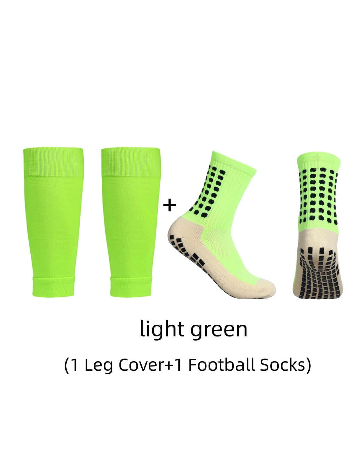 Light green anti-slip football socks set including a leg cover and a pair of football socks
