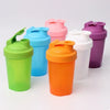 A collection of colorful leakproof protein shaker bottles in various shades including green, blue, pink, orange, white, and p