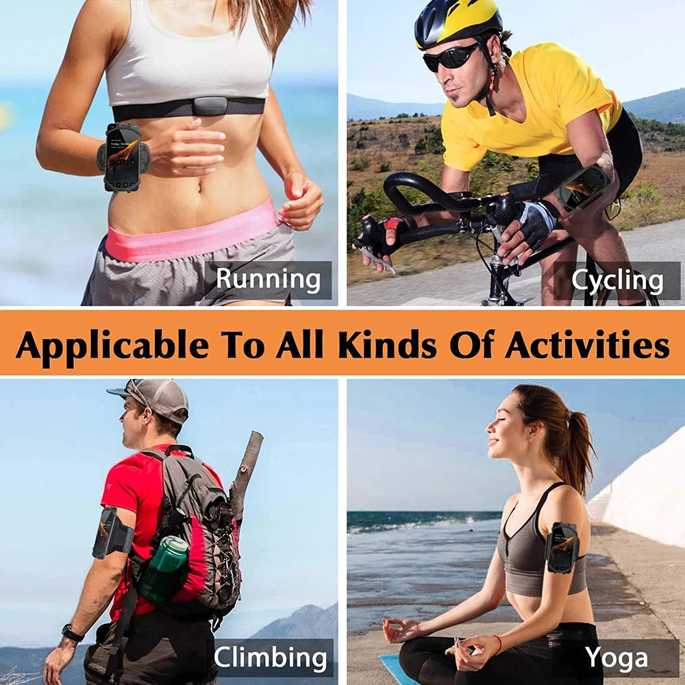 A multi-functional rotating wrist strap used for various fitness activities like running, cycling, climbing, and yoga.