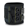 Black magnetic wristband for hardware storage with multiple magnetic tools attached
