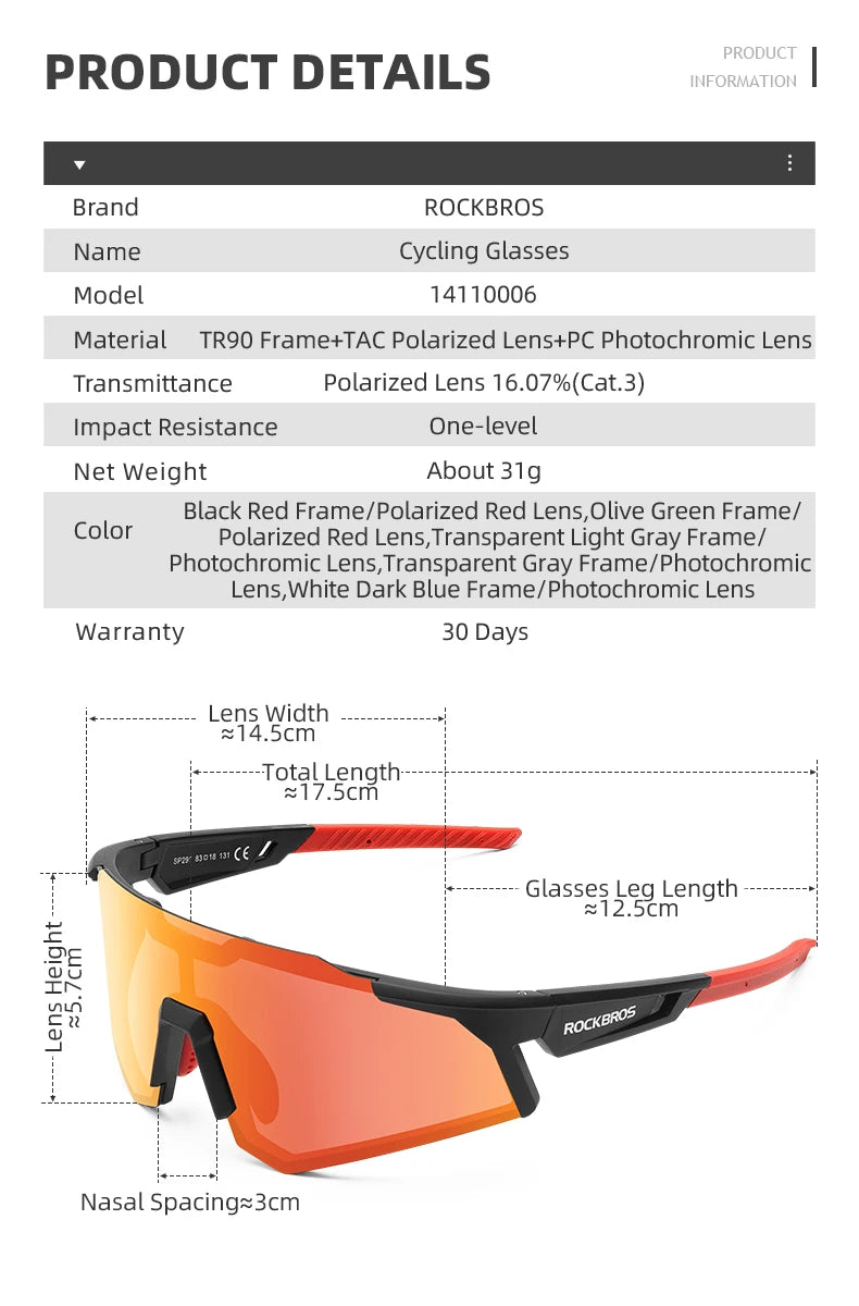 Photochromic Cycling Sunglasses with UV400 Protection