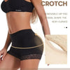 Culotte de maintien noire et sans couture avec rembourrage de hanches amovible et élastique pour tonifier la taille.