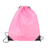 A bright pink durable nylon drawstring backpack shown from the front.