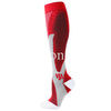 A pair of red and gray compression socks for veins and pregnancy