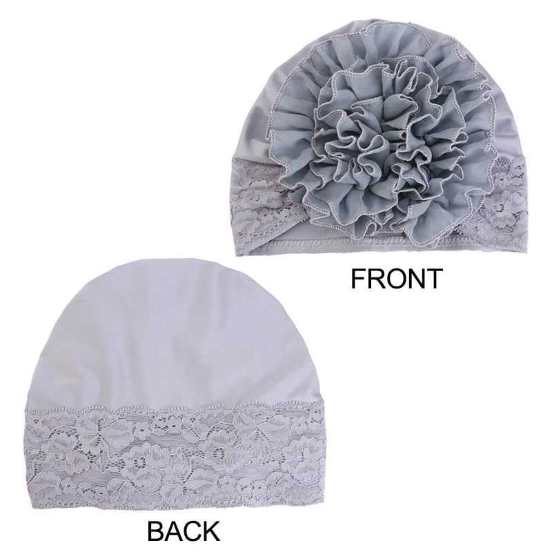 Elegant Lace Chiffon Floral Cap for Women