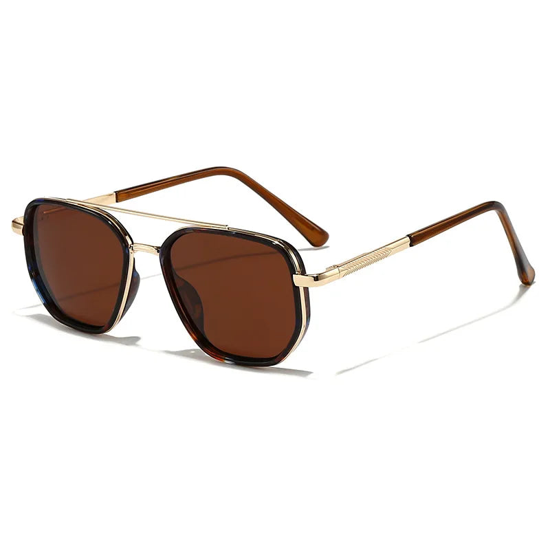 Classic retro square polarized sunglasses with brown lenses and gold-toned metal frames.