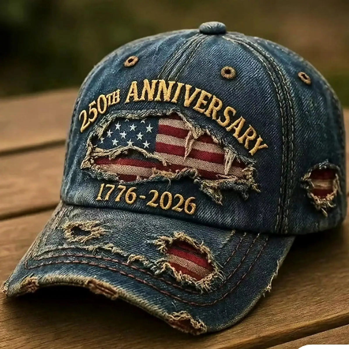 Patriotic Ripped Baseball Cap – 250th Anniversary of American Independence