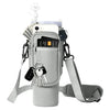 A gray neoprene water bottle carrier bag with a shoulder strap and various tools attached.