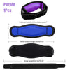 Purple elbow pad and black brace with adjustable strap for pain relief