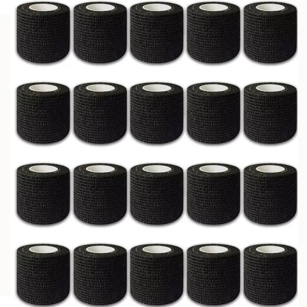 Rolls of black self-adhesive tattoo grip tape for securing tattoos