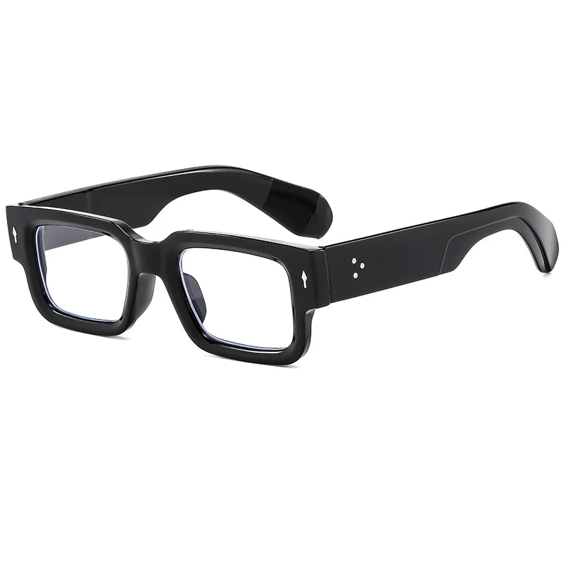 Black classic square riveted sunglasses with dark lenses