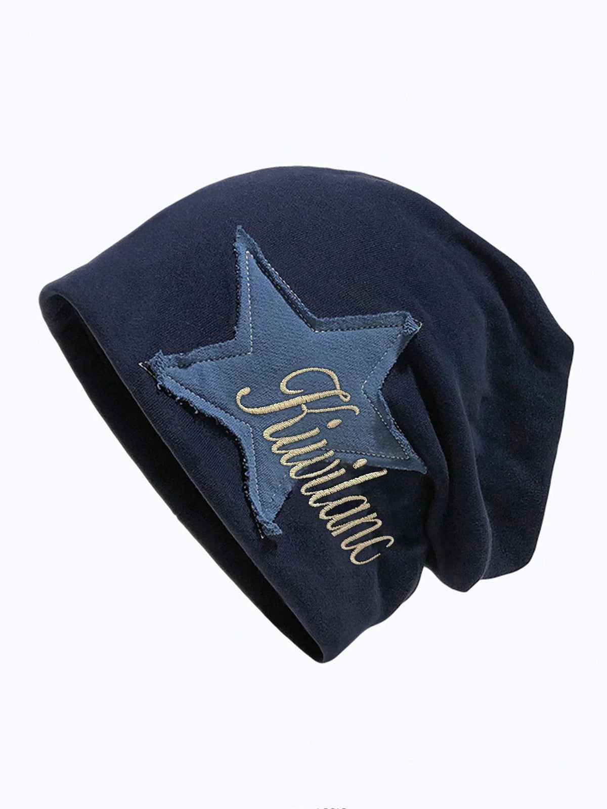 Embroidered Star-Patch Beanie Hat