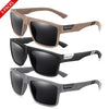 Three pairs of polarized square sunglasses in brown, black, and gray for outdoor sports