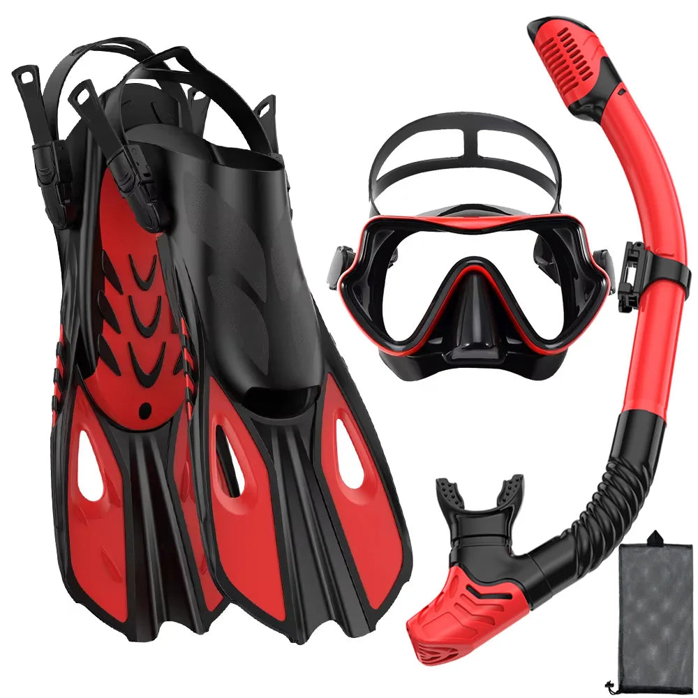 Premium 3-in-1 Snorkeling Set with Panoramic Mask, Dry Snorkel, and Adjustable Fins