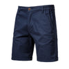 Navy blue men's summer cotton casual shorts with a button closure