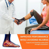 A woman is shown wearing a copper infused ankle compression brace while being assisted by a doctor.