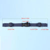 A dark blue adjustable tactical backpack strap harness with various measurements shown.