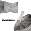 Close-up of a light gray UV protection arm sleeve with an adjustable tie detail.