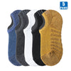Five pairs of men's cotton crew socks in various colors including blue, gray, white, black, and mustard yellow.