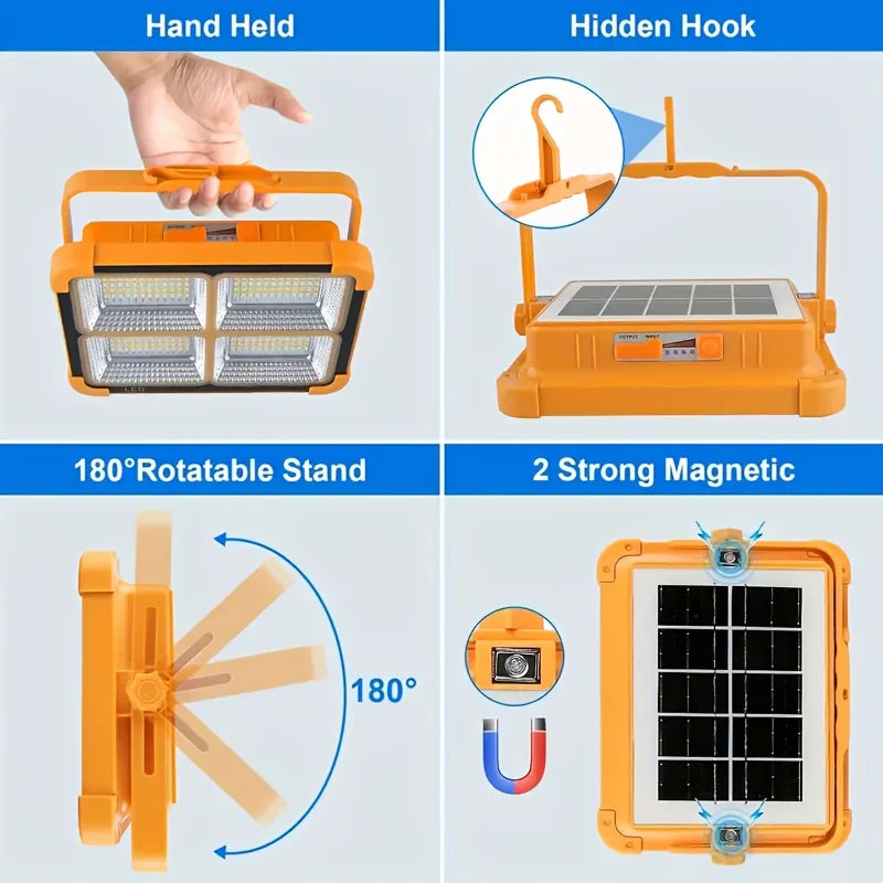 Solar Powered LED Work Light with Hanging Hook for Outdoor Use