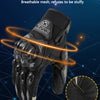 Black breathable mesh motorcycle racing gloves with a honeycomb texture and touch screen details.