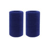 A pair of dark blue dual sports wristbands for sweat absorption.