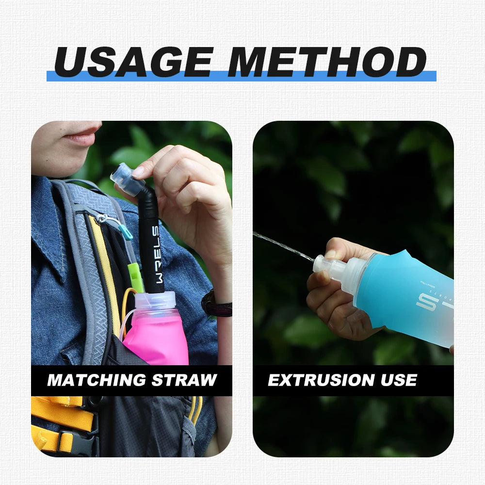 Demonstration of usage method showing a straw matching the bottle and extrusion use technique.