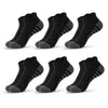 A set of black athletic running socks for men and women displayed in various angles.