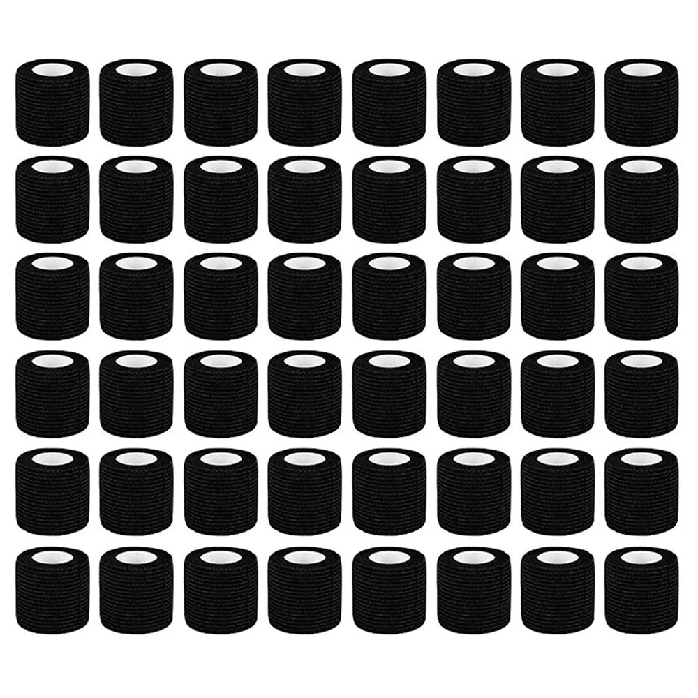 A grid of black self-adhesive tattoo grip tape rolls.