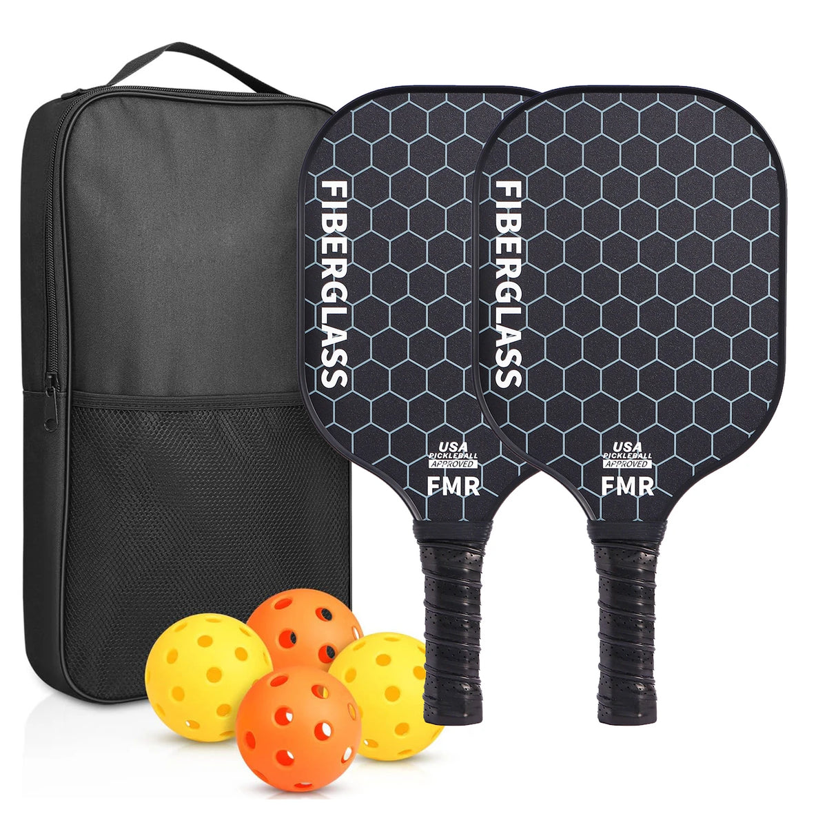 2-Piece Fiberglass Pickleball Paddle Set with 4 Balls for Beginners