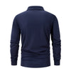 Navy blue men's breathable casual polo shirt shown from the back