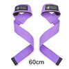 Purple gym wrist strap with black accents, measuring 60cm.