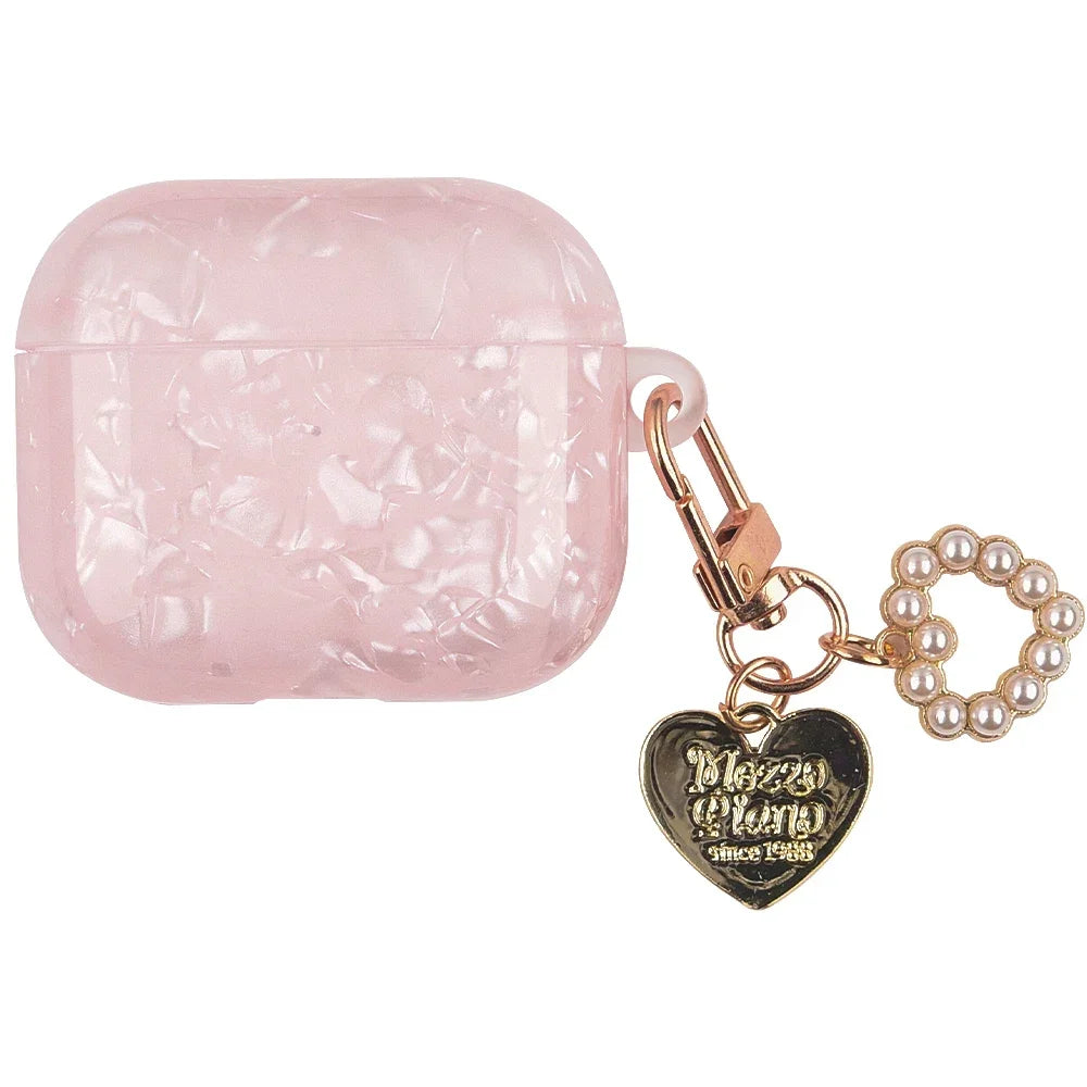 Pink leopard print protective case for AirPods Pro with a gold chain charm