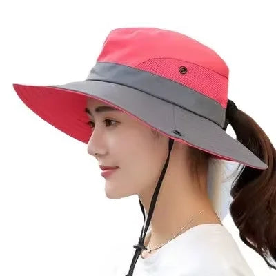 Women's Dual-Tone Sun Hat with Ponytail Hole
