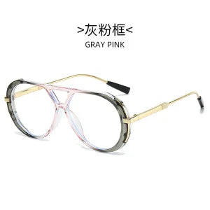 Gray pink vintage oversized designer sunglasses with gold metal frame