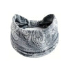 Graues Boho-Stretch-Haarband mit filigranen Paisley- und Blumenmustern.