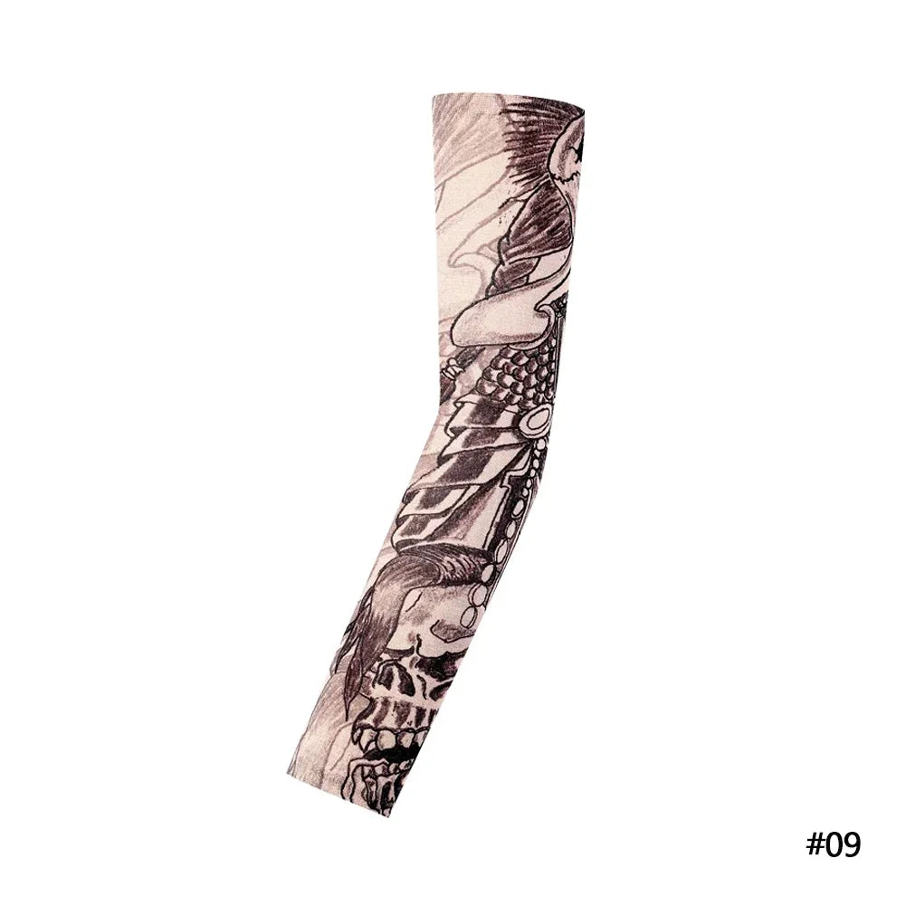 A hand-drawn illustration of a reusable stretch tattoo arm sleeve design.