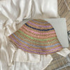 Handwoven Rainbow Stripe Straw Sun Hat with Wide Brim